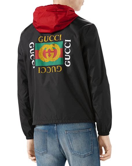 gucci knitted sleeve shearling suede jacket|Gucci nylon logo jacket black.